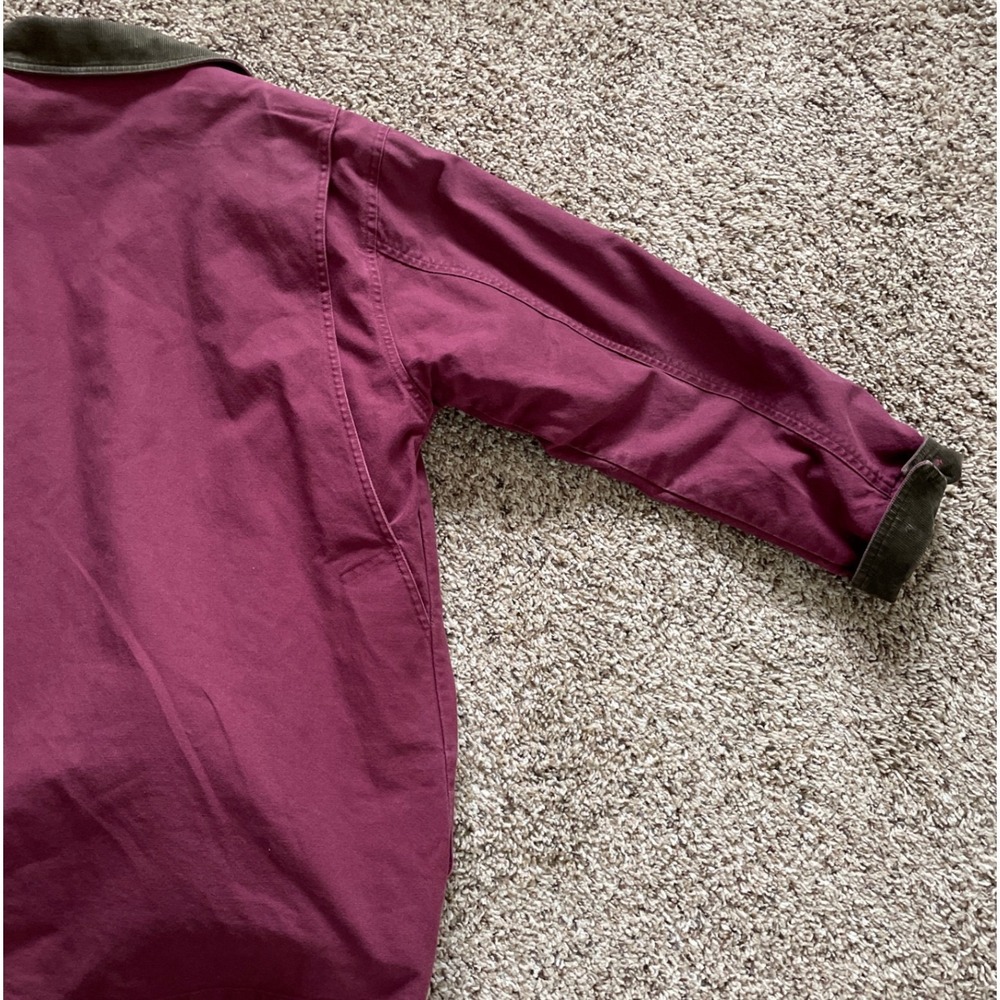 LL Bean Womens Burgundy Cotton Canvas Barn Coat Corduroy Collar Jacket Medium - Picture 14 of 16